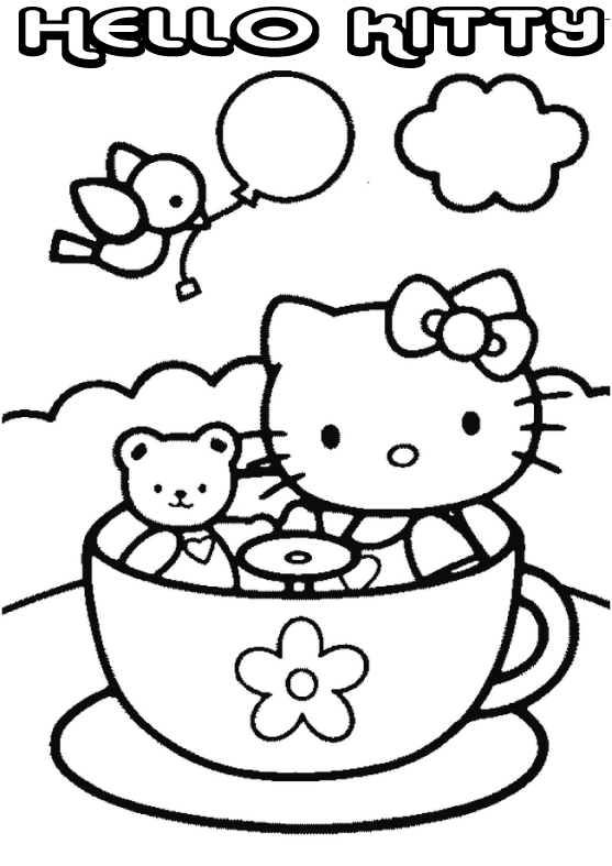 coloring pages hello kitty. Hello Kitty Tea Cup - Coloring